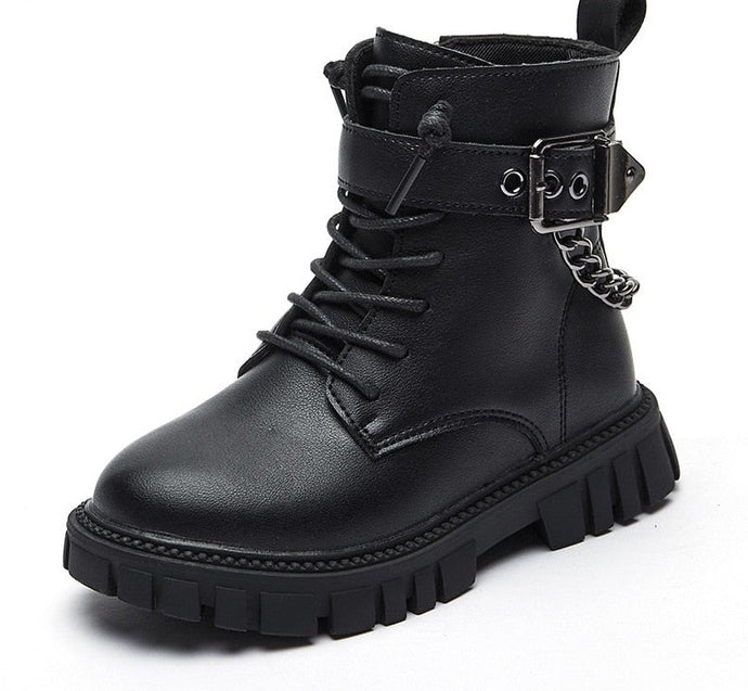 metal chain leather boots