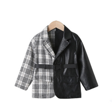 Load image into Gallery viewer, Leather + Plaid Patch Blazer Jacket - Modern Baby Las Vegas 
