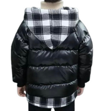 Load image into Gallery viewer, Plaid Patch Hooded Puffer Coat
