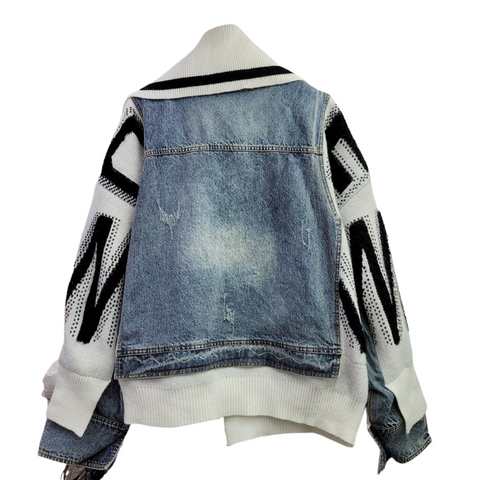 Black + White Denim Patch Jacket-Modern Baby Las Vegas