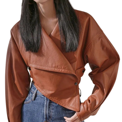 Irregular Leather Crop Jacket-Modern Baby Las Vegas