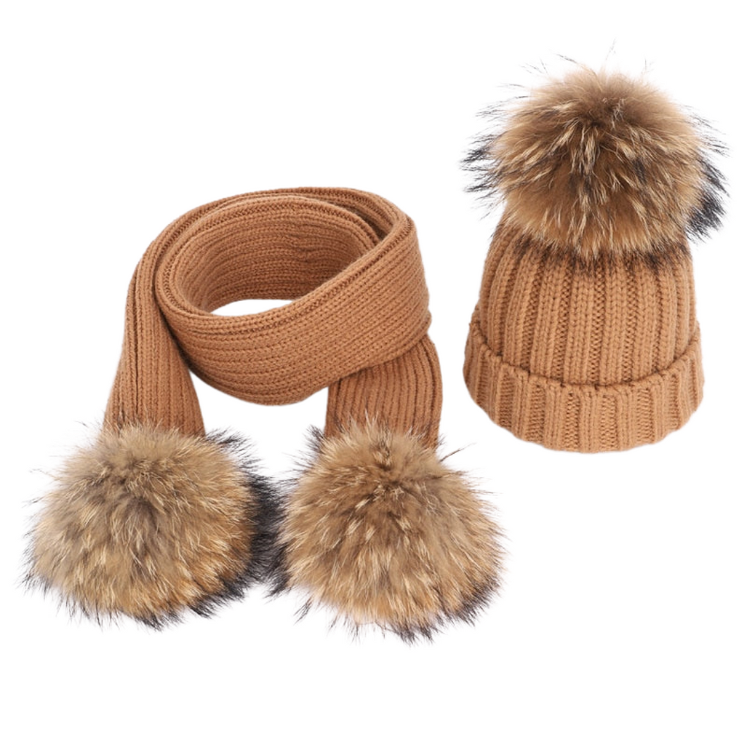 Pom Knitted Hat Set