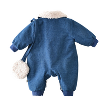 Load image into Gallery viewer, Denim Teddy Patch Romper
