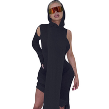 Load image into Gallery viewer, One Sleeve Ribbed Hoodie Knit Midi Dress - Modern Baby Las Vegas 
