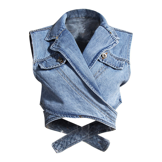 Irregular Cross Denim Vest - Modern Baby Las Vegas 